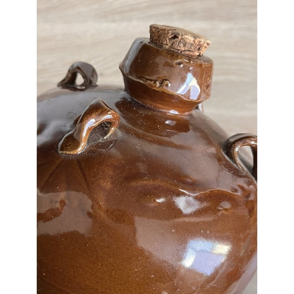 Vintage 8-1/2" Pottery Brown Glazed Rice Wine Bottle Jug w/ Cork Chinese Asian - Picture 6 of 15
